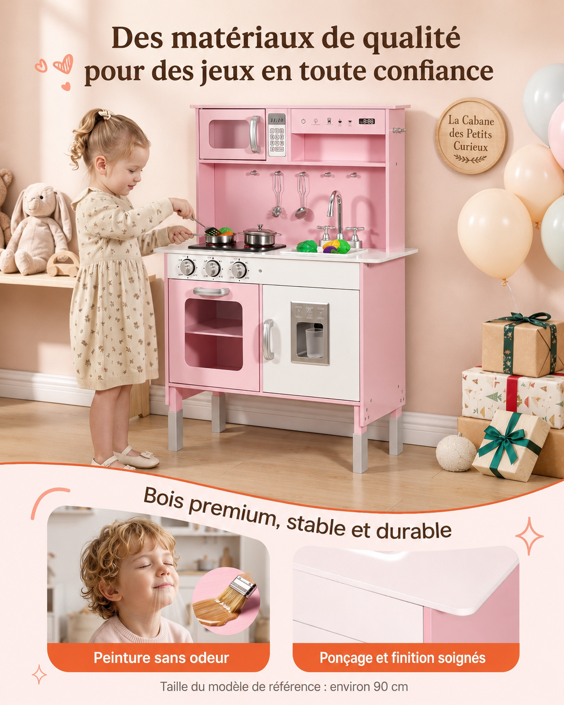🍳 Cuisine en bois pour enfant avec lumières et sons – Rose