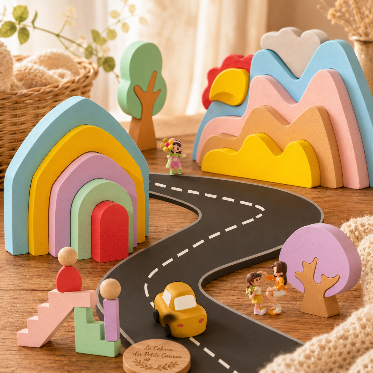 🧚 Village féerique Montessori en bois – 44 pièces