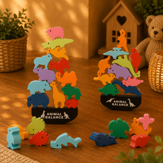🦕 Jeu d'équilibre Montessori – Animaux en bois