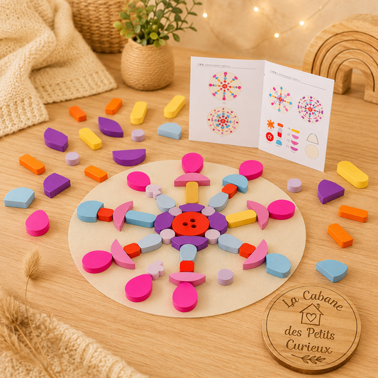 Puzzle mandala en bois – Jeu créatif de formes colorées
