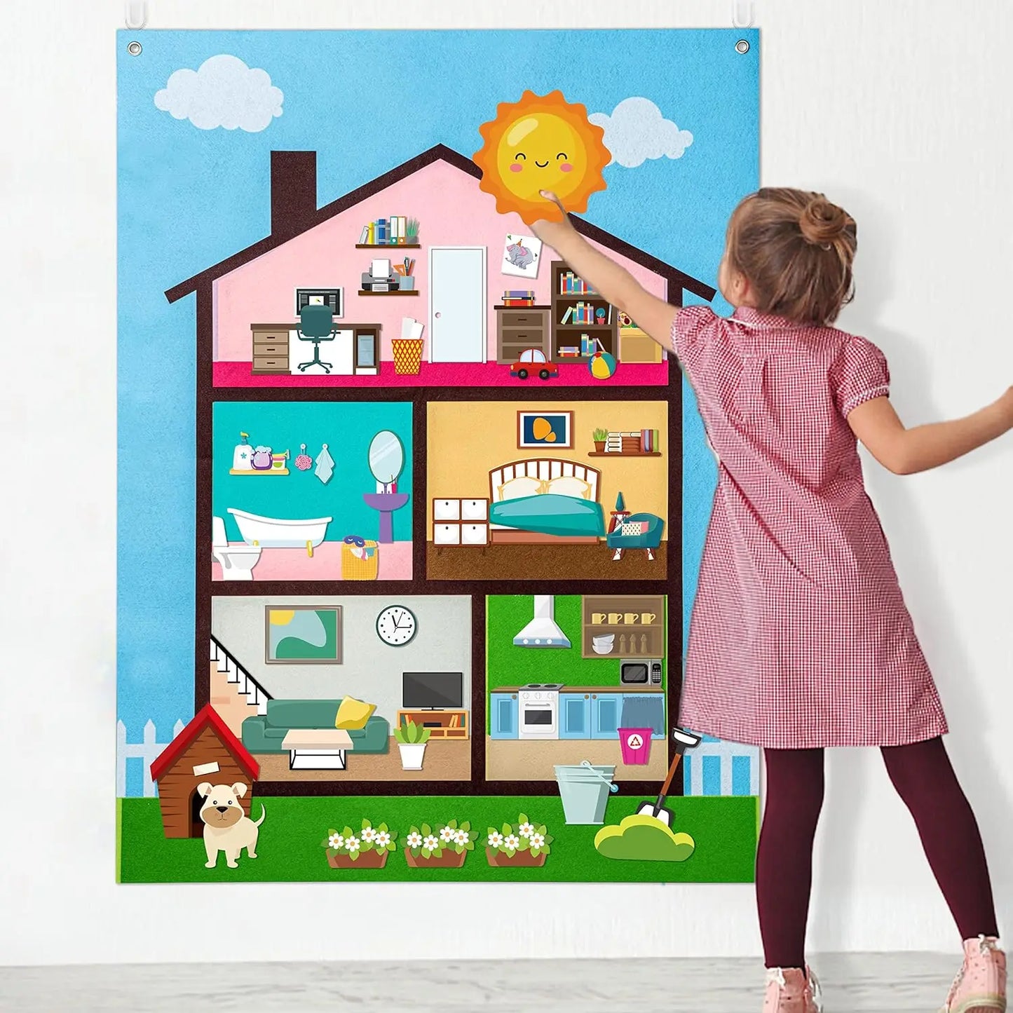 Tableau d'activités en feutrine sur le thème des animaux de la ferme 4 en 1 : histoires, ferme, zoo marin, véhicules, apprentissage précoce, décoration murale interactive, cadeaux